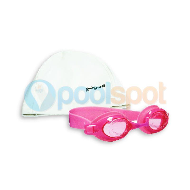 Swim Sportz Junior Swim Pack - Pink Goggles + Lycra Swim Cap