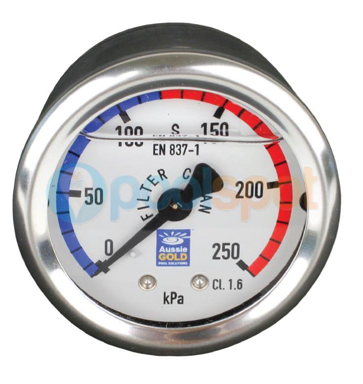 Pressure Gauge - Aussie Gold - Liquid filled - S/steel - Centre rear mount