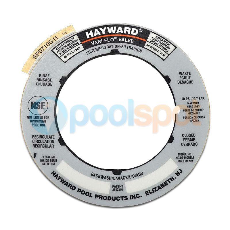Label Plate / Decal for Hayward Vari-flo 1.5"/40mm Multiport Valve